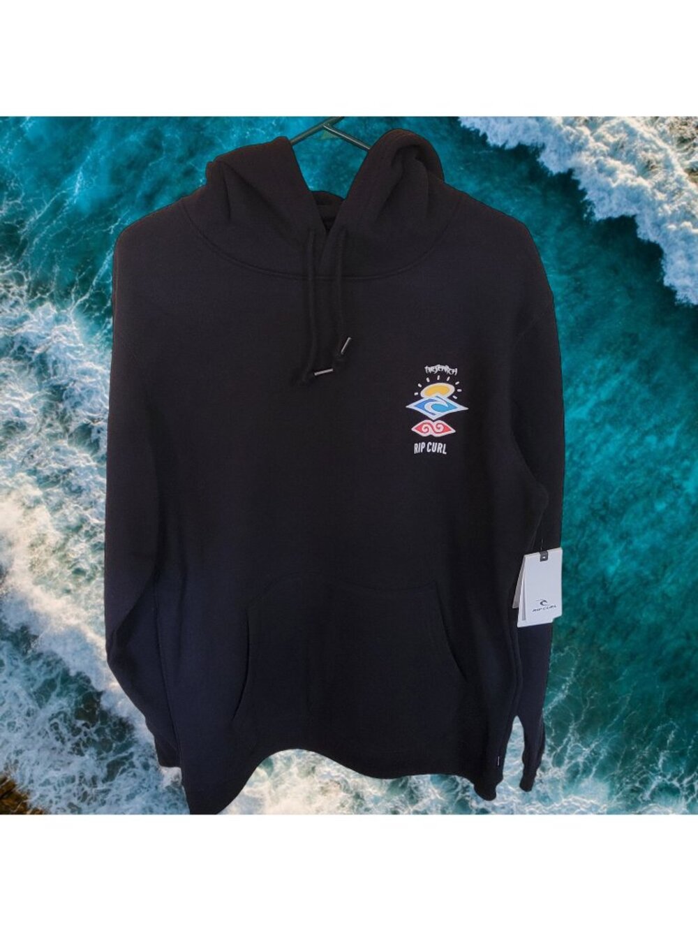 RIP CURL Men's Search Icon Long-sleeved Graphic Pullover Hoodie Black Small